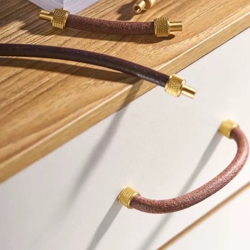 Furniture Hardware Drawer Pulls - Brass + Leather Cabinet Pulls Handle