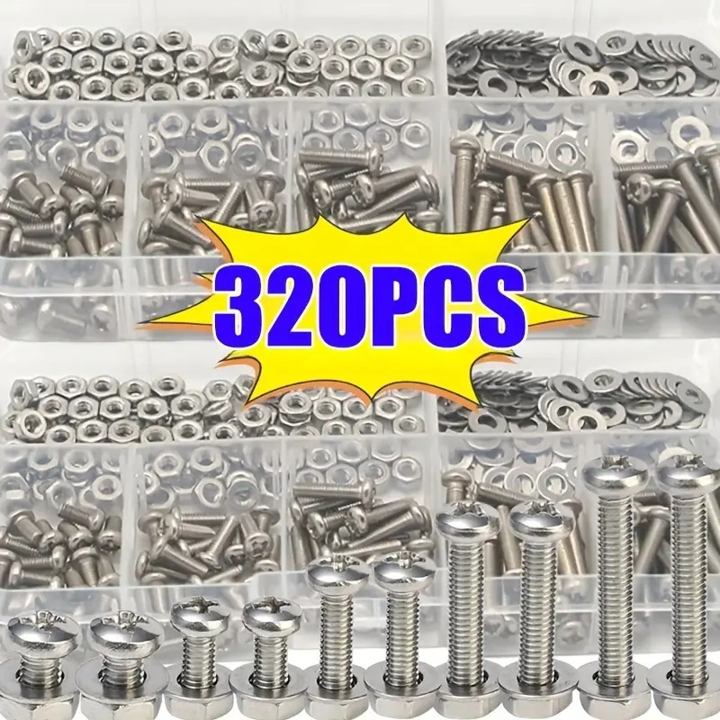 320PCS Hex Nuts & Bolts Set M2 - Furniture Home Hardware ulasan dan harga