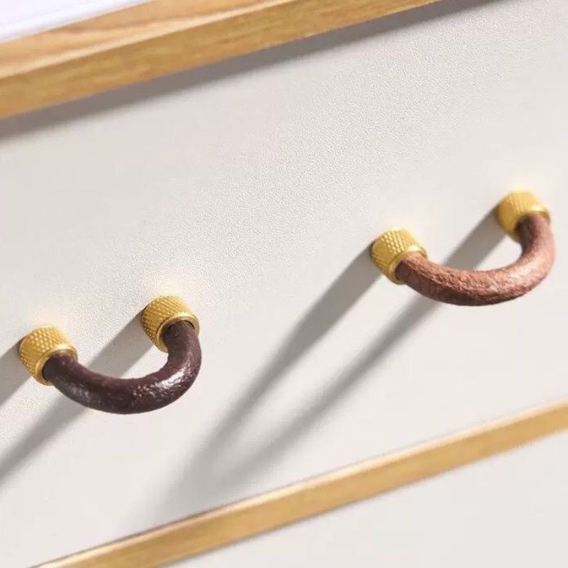 Brass + Leather Cabinet Pulls  - Furniture Hardware Drawer Pulls ulasan dan harga